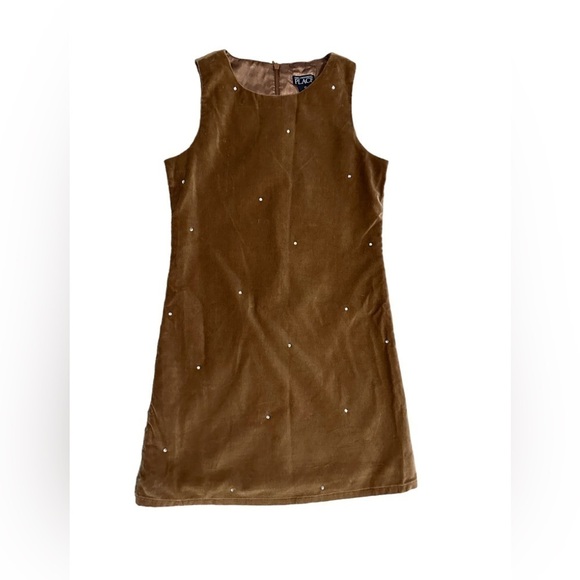 The Children's Place Other - The Children’s Place Brown Velvet Sheath Dress With Embellished Sparkles Size 12